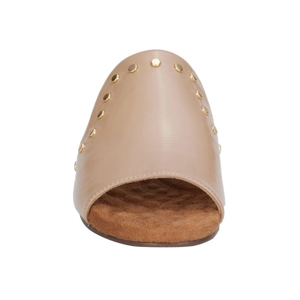 Ros Hommerson Bizzy Women's Slide Sandal Nude Shiny Tumbled Leather Gold Sz 6.5M - Picture 4 of 6